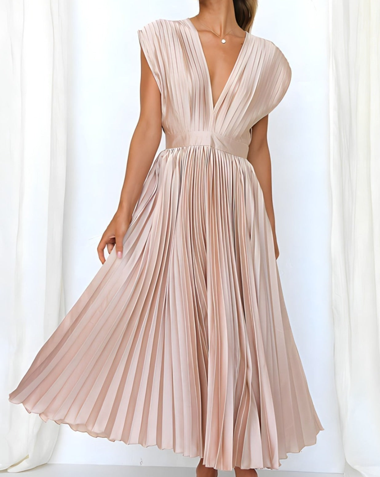 ELENA | ELEGANT PLEATED MIDI DRESS