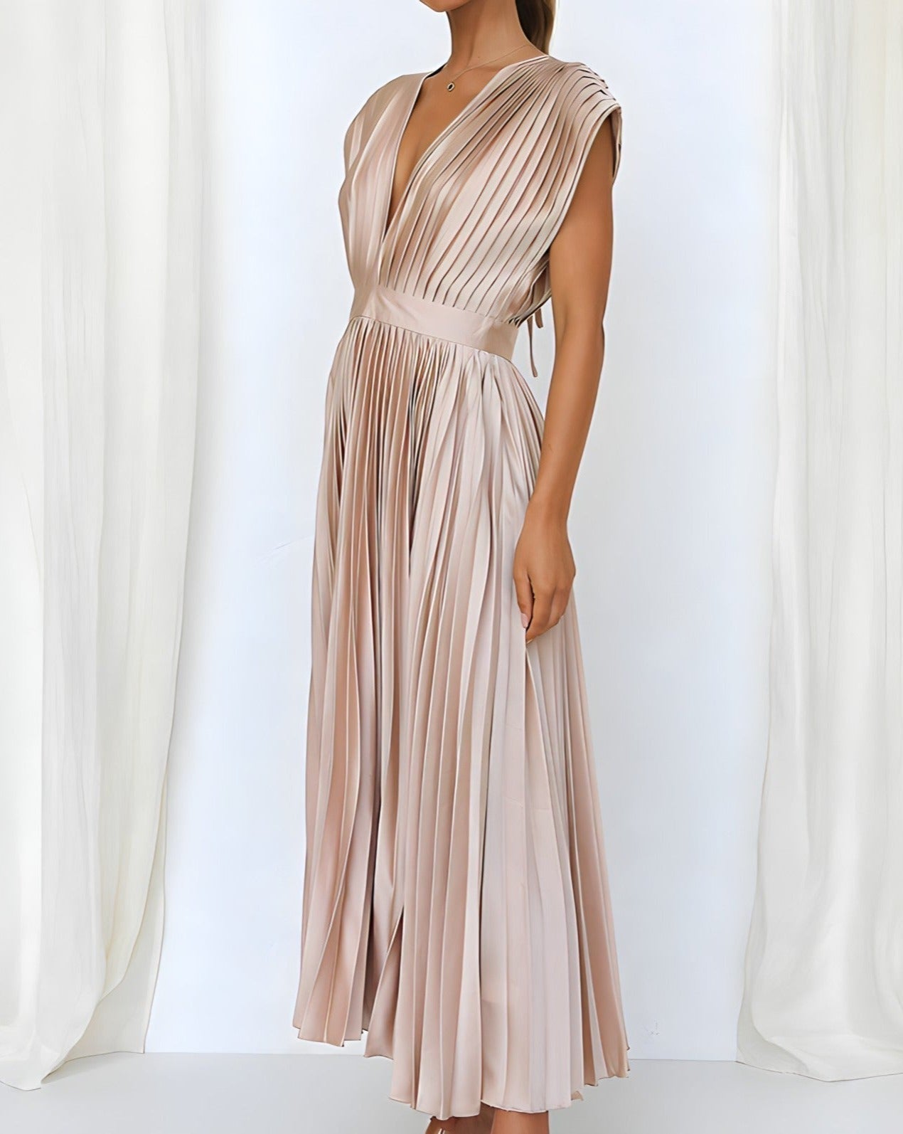 ELENA | ELEGANT PLEATED MIDI DRESS